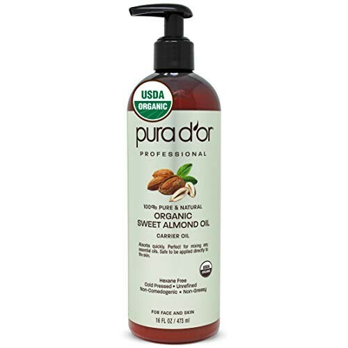 PURA D’OR Organic Sweet Almond Oil (16oz) Certified Organic 100% Pure & Natural