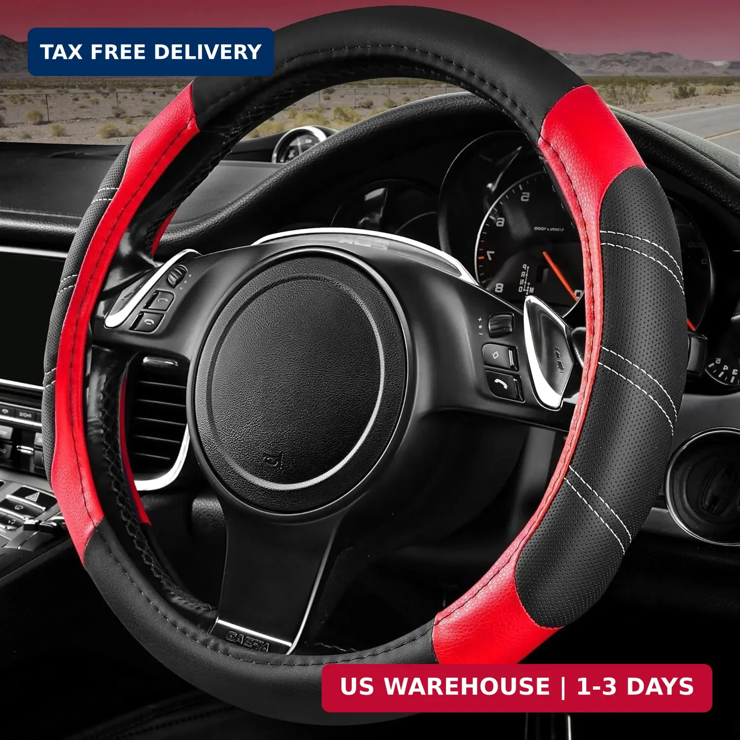CAR PASS Line Rider Microfiber Leather Sporty Steering Wheel Cover Universal Fit