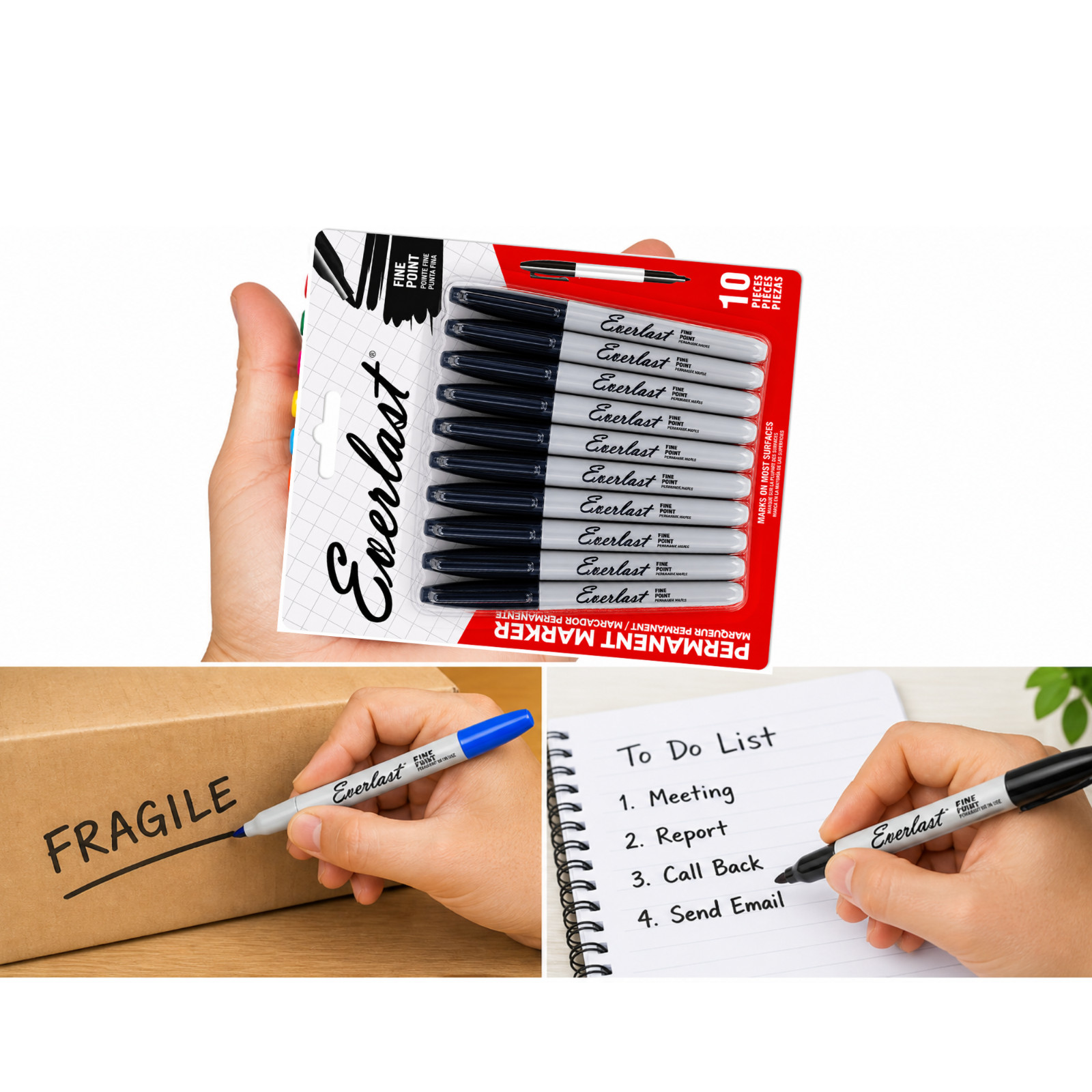 Everlast Permanent Marker Black 10 Pack Fine Point Office School Writing Marker