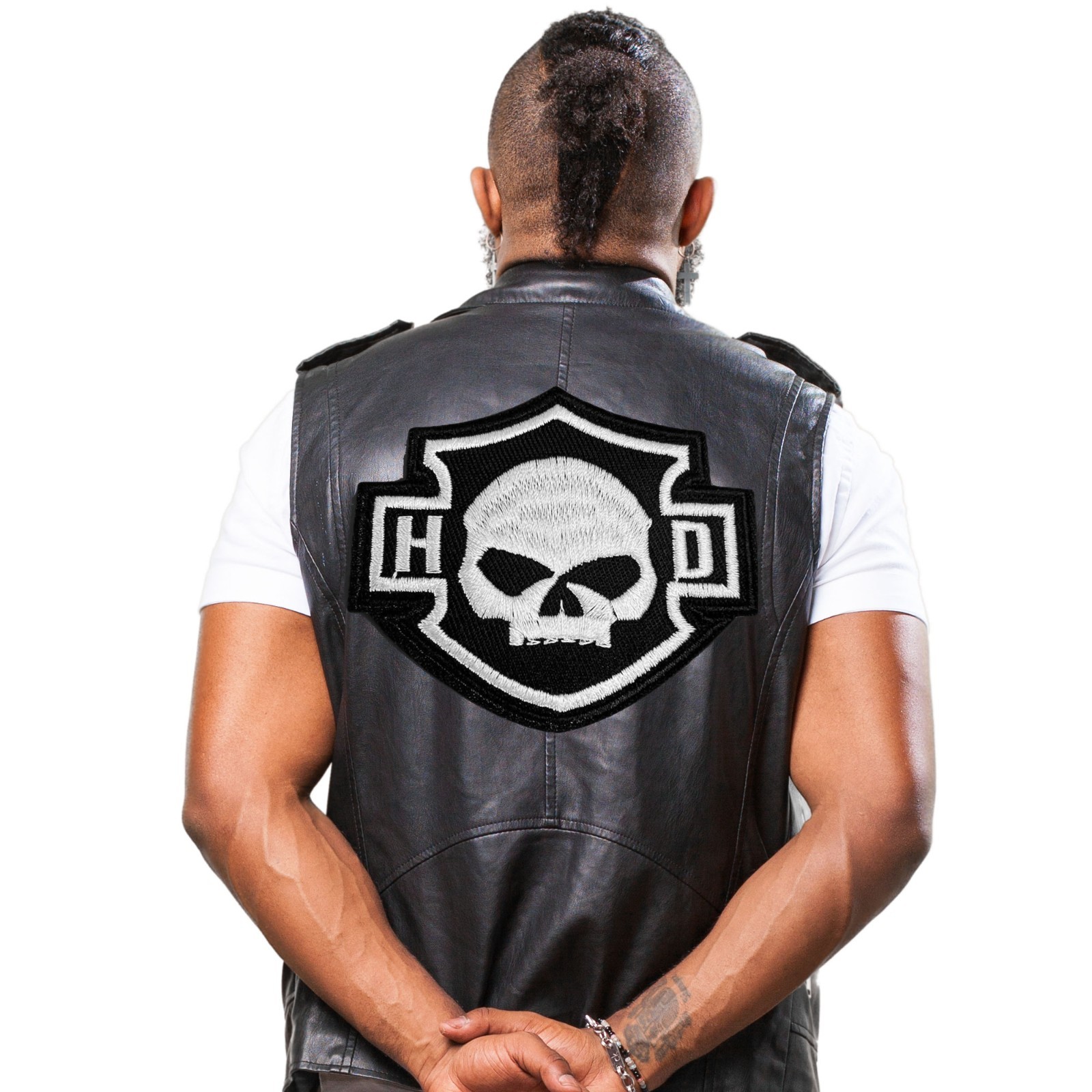Harley Davidson Biker Patch 3 x 3.5” Embroidered Skull Iron On Sew On MC Badge