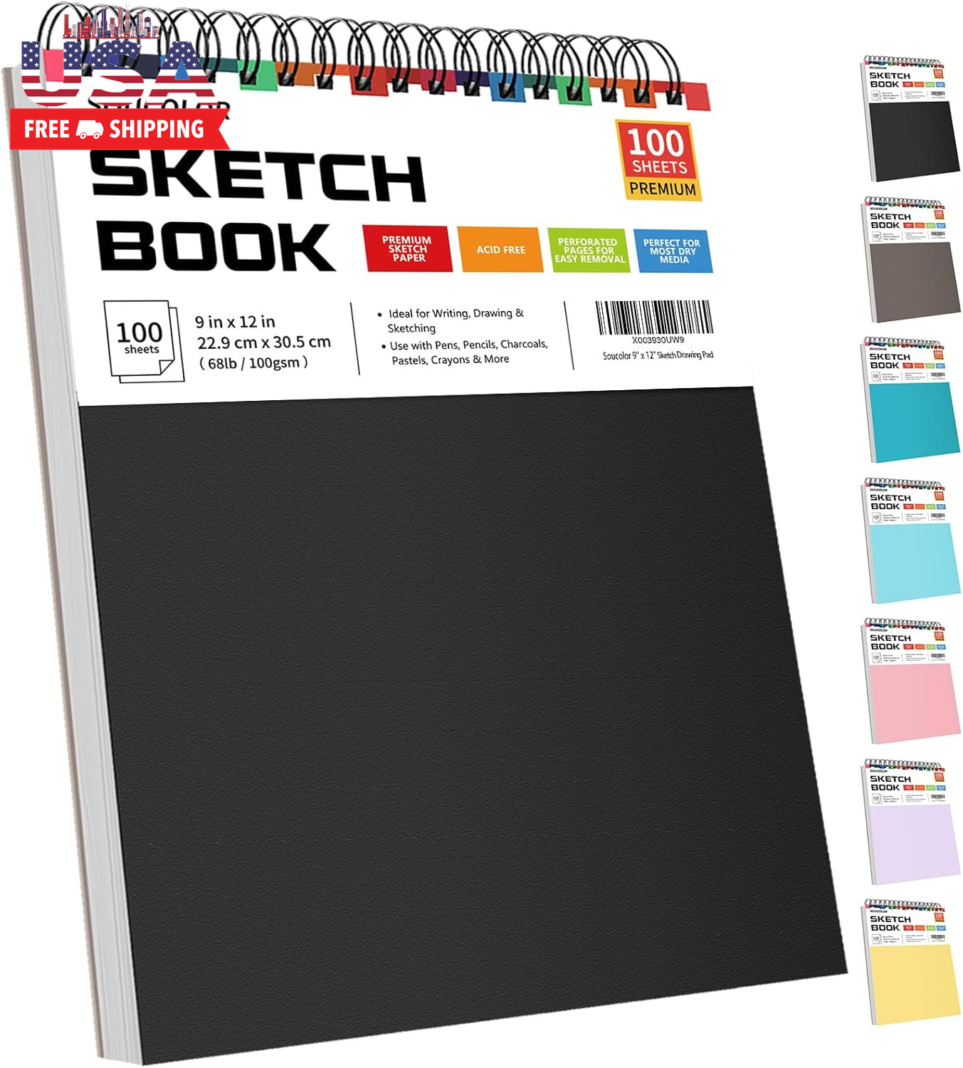 Sketch Book 9X12,100 Sheets, Kids Art Sketchbook for Drawing Pad | 68Lb Acid-Fre