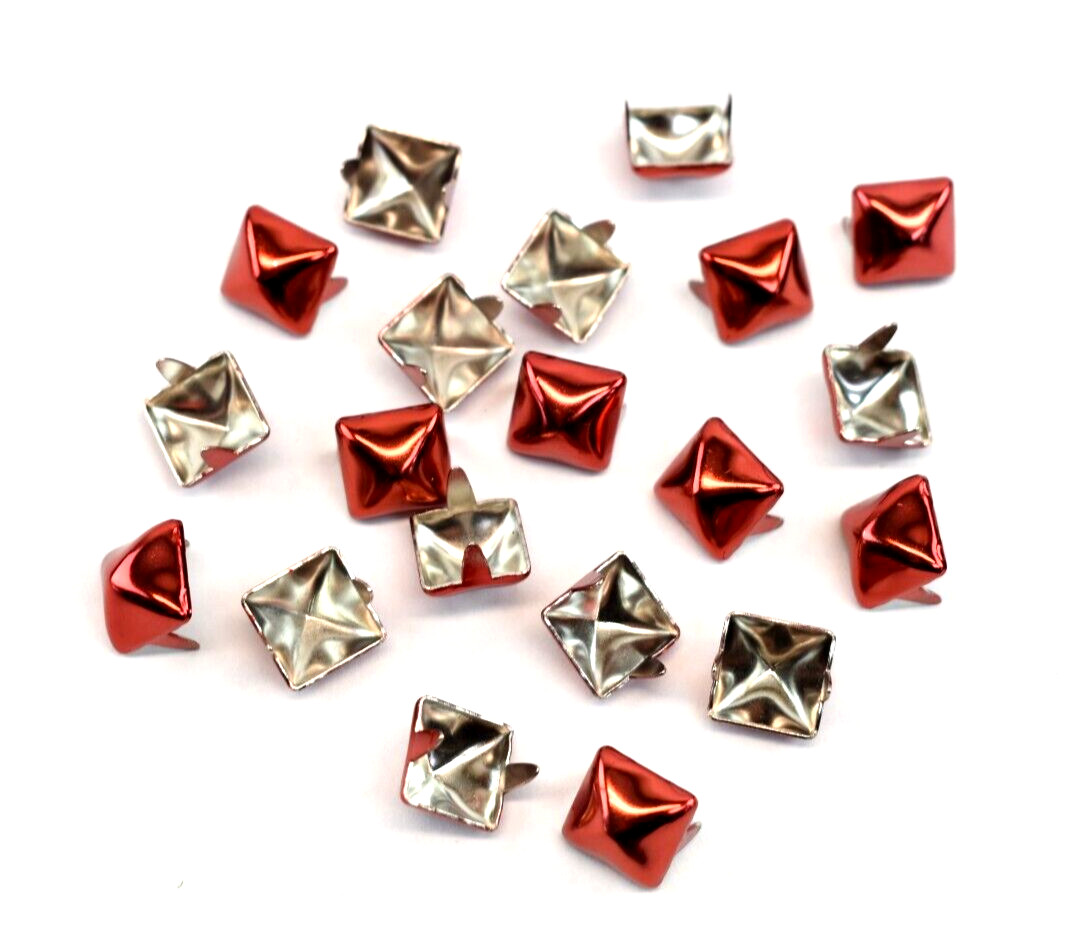 40 Pcs Red Pyramid Stud Prongs Silver 1/2″ Steel Punk Goth Bikers Jacket Vest