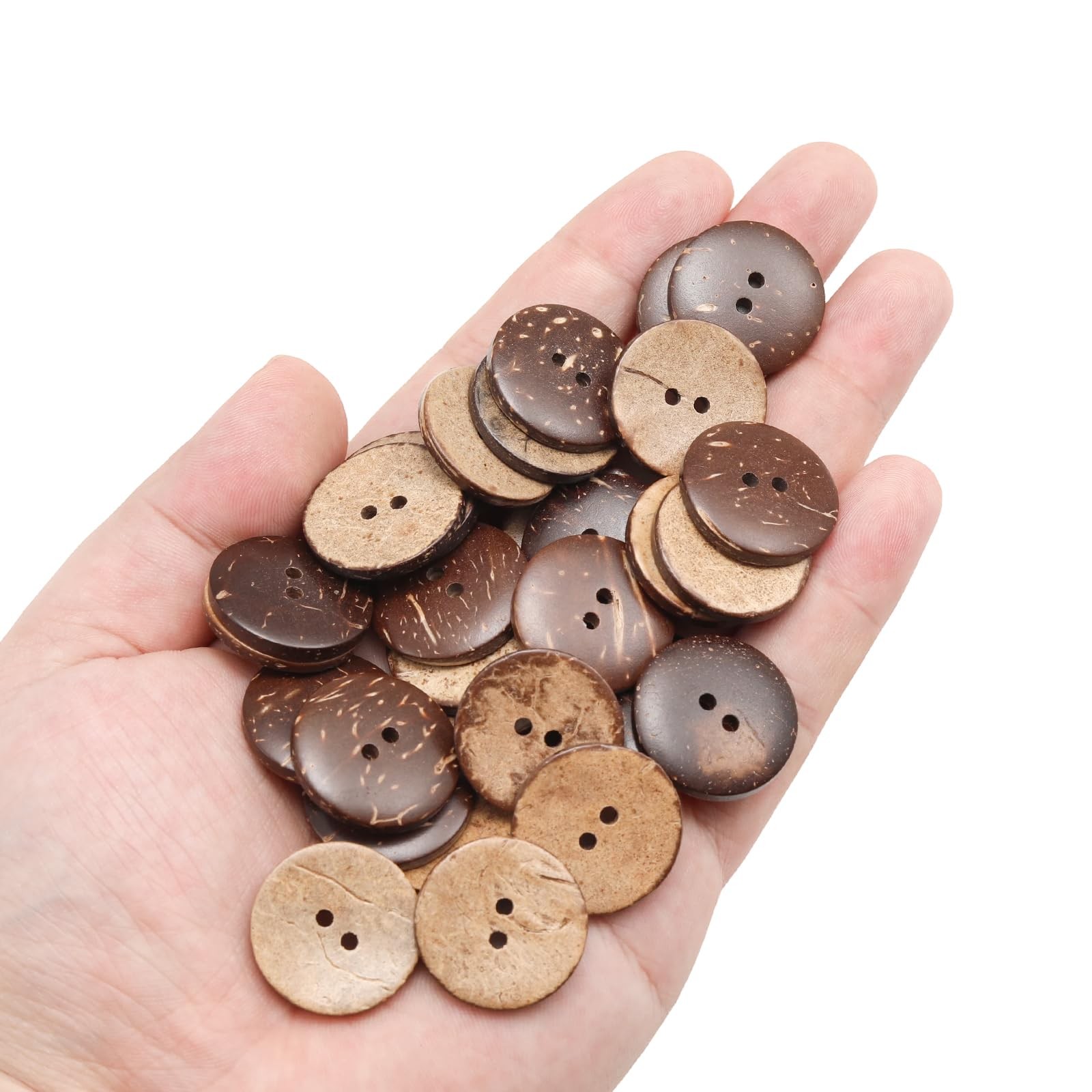 100 Pcs 7/8 inch Natural Coconut Shell Buttons, 2 Hole Big Bulk Brown Wooden …