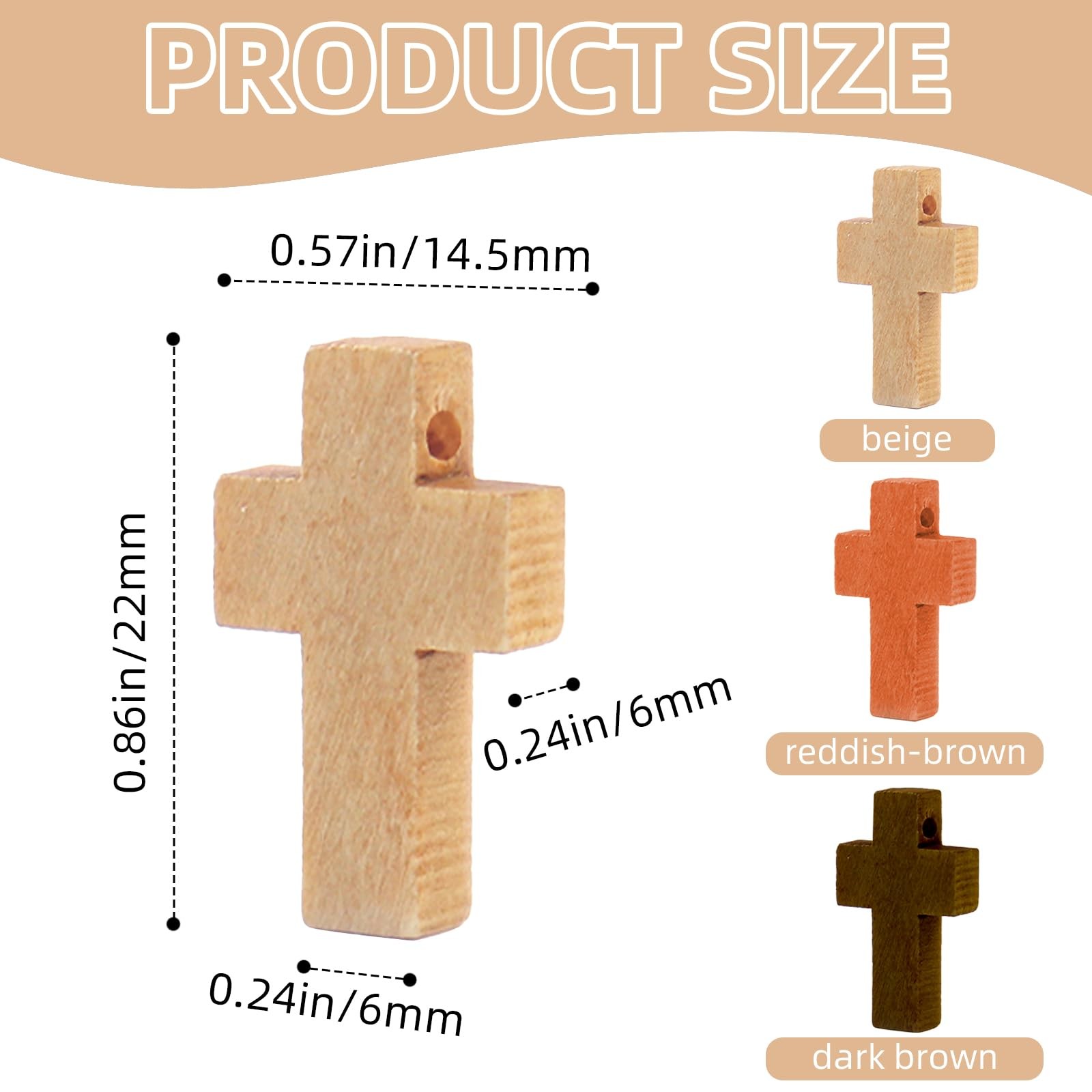 50 PCS Small Wooden Crosses,0.85×0.57Inch Natural Crosses 0.2 inches, Colors