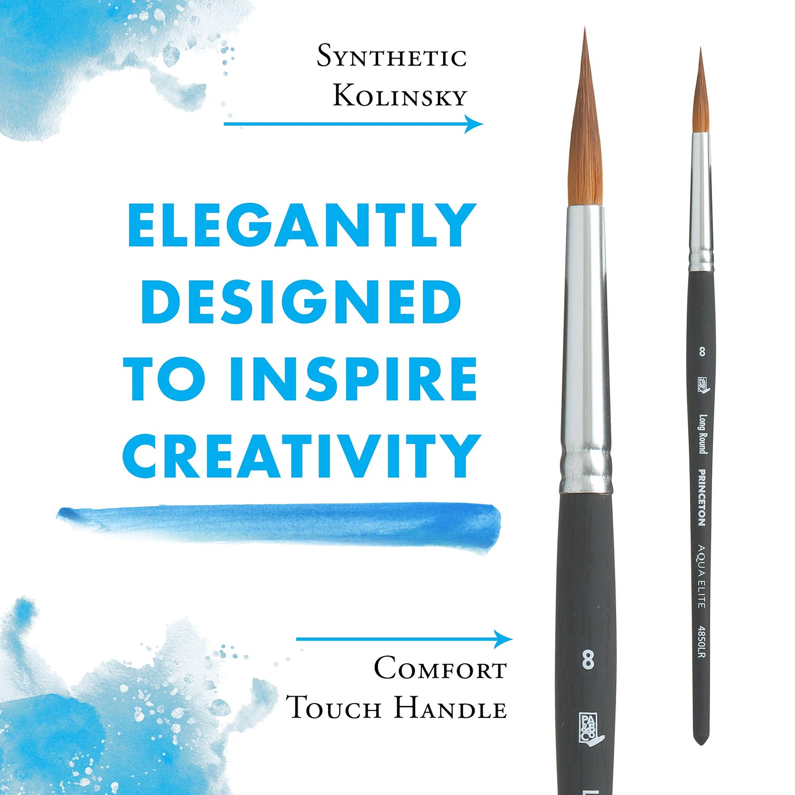 Princeton Aqua Elite, Series 4850, Synthetic Kolinsky Paint Brush,Long Round, 8