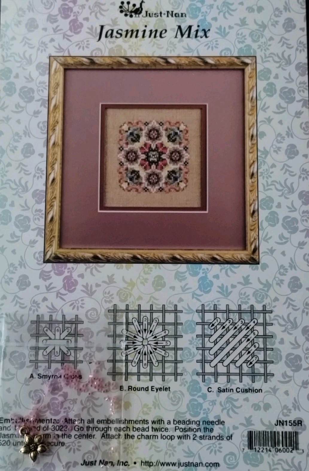 JUST NAN JASMINE MIX CROSS STITCH CHART & EMB. PACK