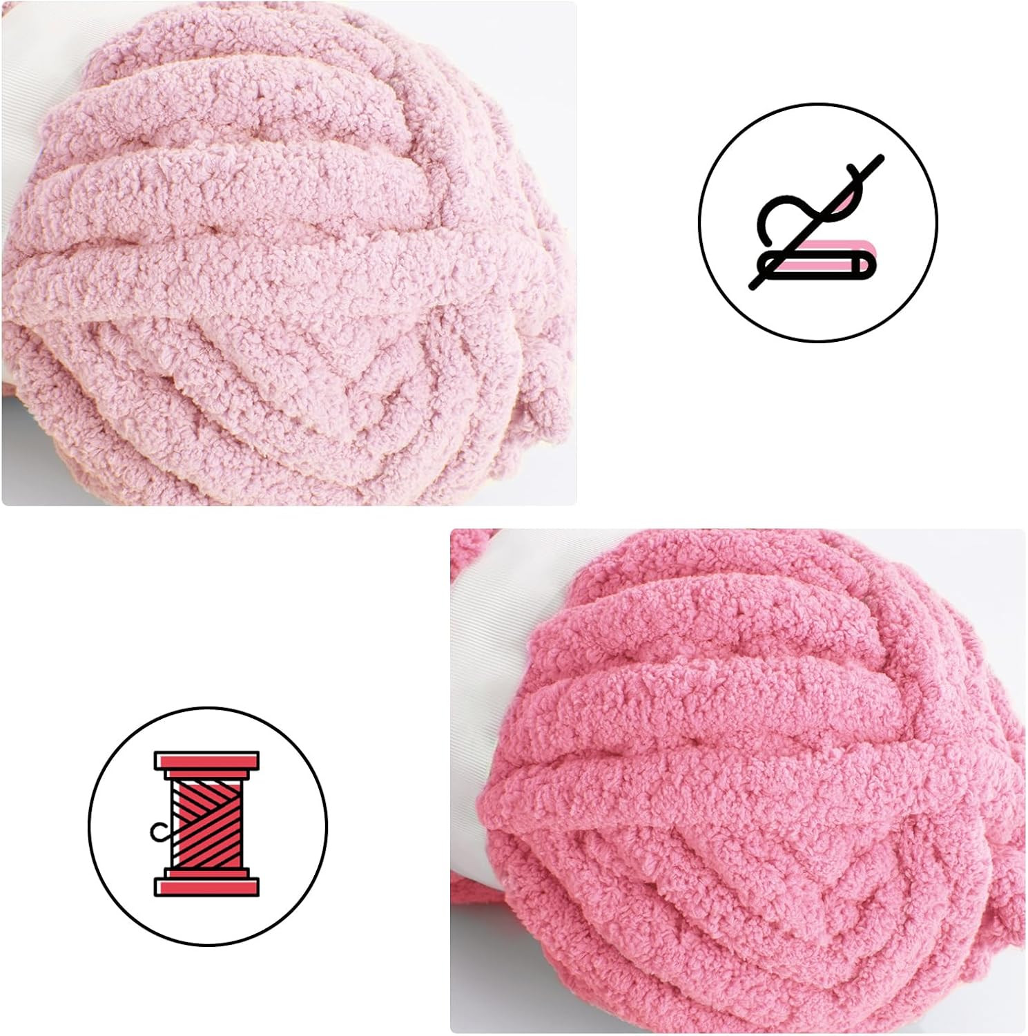 Chunky Yarn for Crocheting 8 Pack Jumbo Chenille 27yds 8oz Each Pink
