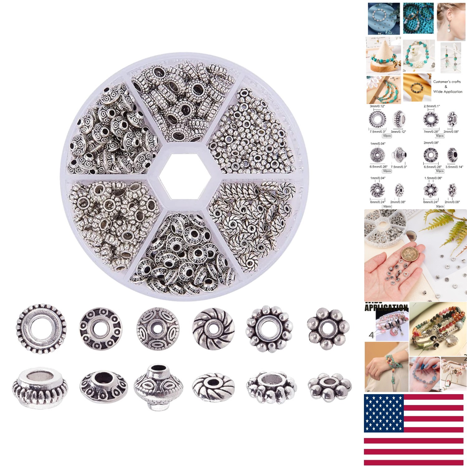 Lead-Free & Nickel-Free 300 Antique Silver Spacer Beads for Safe Jewelry Making