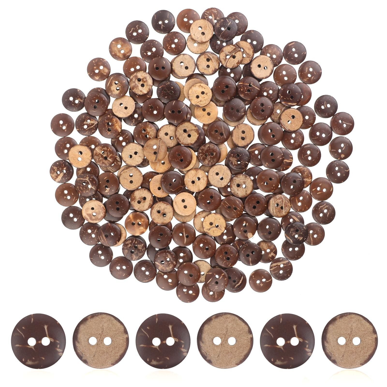 1/2 Inch Brown Wooden Shirt Buttons, Natural Coconut Shell 2 Hole Button