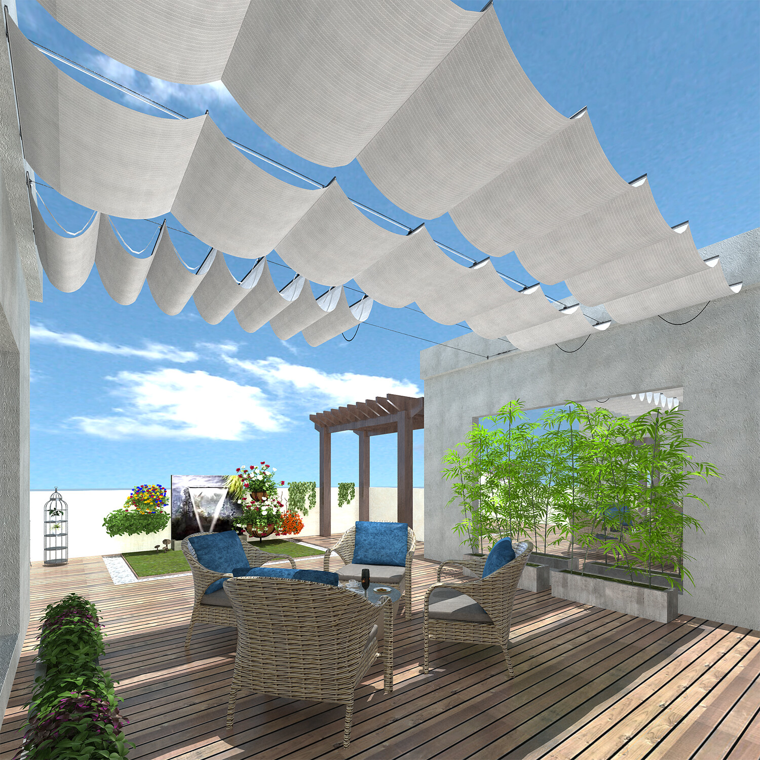 7′ Retractable Canopy Cover Pergola Cover Roman Sail Shade Outdoor Patio Awning