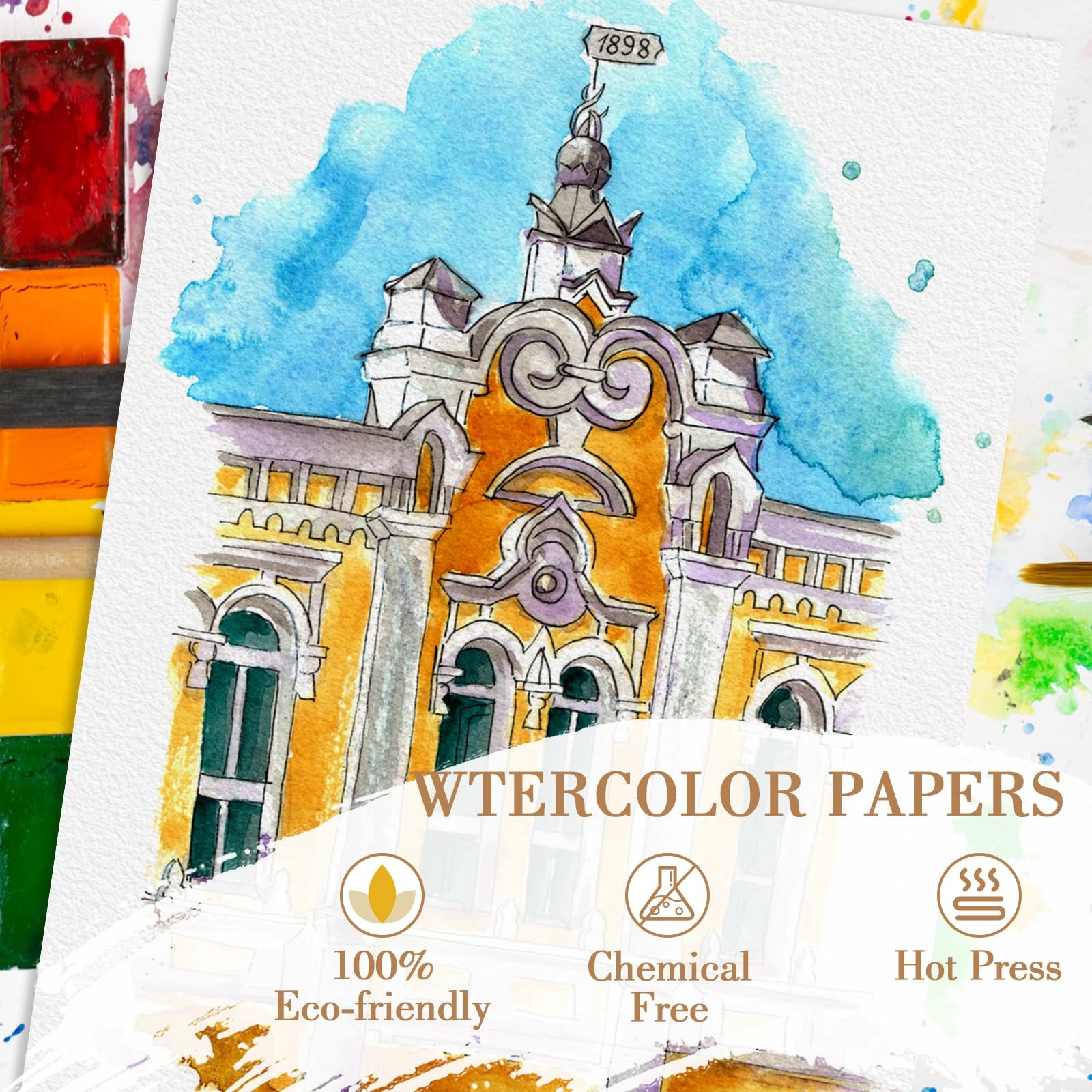 100PCS 8.5×11 Cold Press Watercolor Paper Pad, 140lb Thick Textured Art Paper