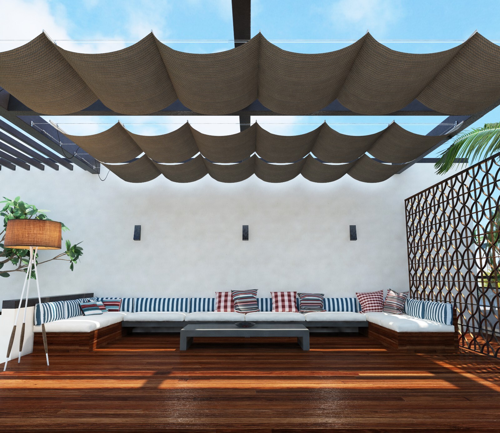 7′ Retractable Canopy Cover Pergola Cover Roman Sail Shade Outdoor Patio Awning