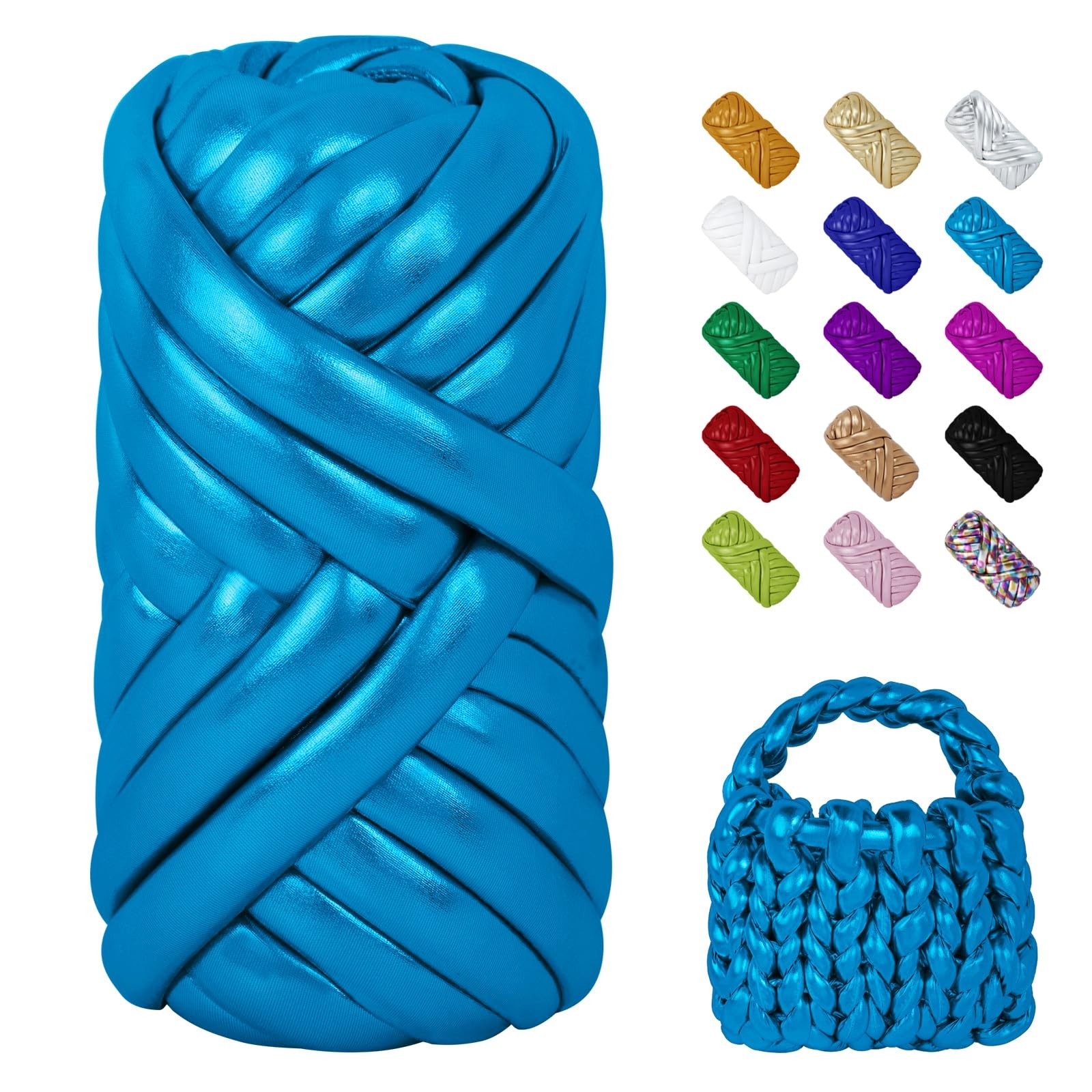 LEREATI Deep Peacock Blue Chunky Yarn for Hand Knitting, 0.55lb Metallic Jumb…