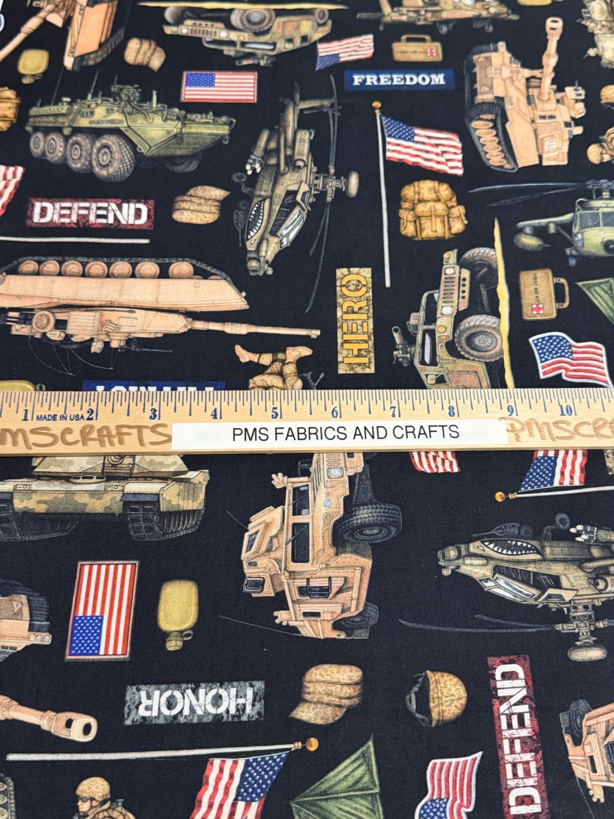 QT Patriotic Military 100% cotton fabric by the yard 36 x 44 -30937 J Black