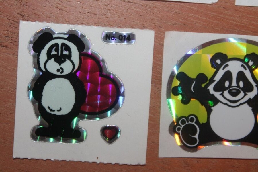 Vintage KEM Prism Sticker mods Panda Teddy Owl Bear Heart lot of 5 1980s