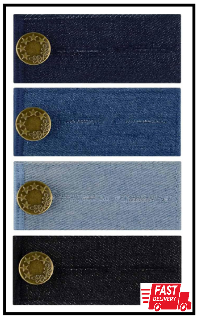 4 Pieces Denim Waist Extenders Button for Pants Jeans Trousers Black, Blue
