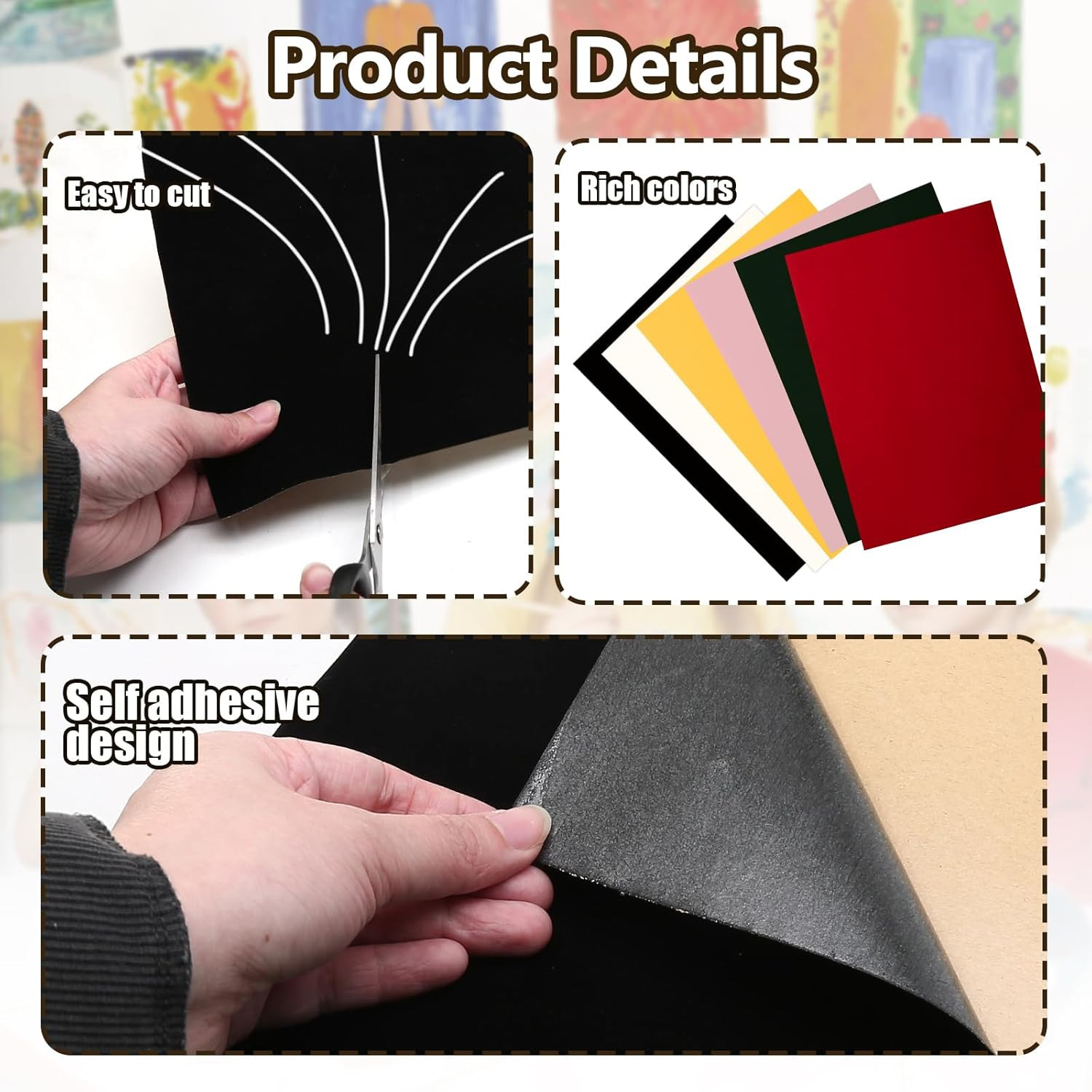 12 Pcs Self Adhesive Felt Sheets, Black Felt Sheet with Adhesive