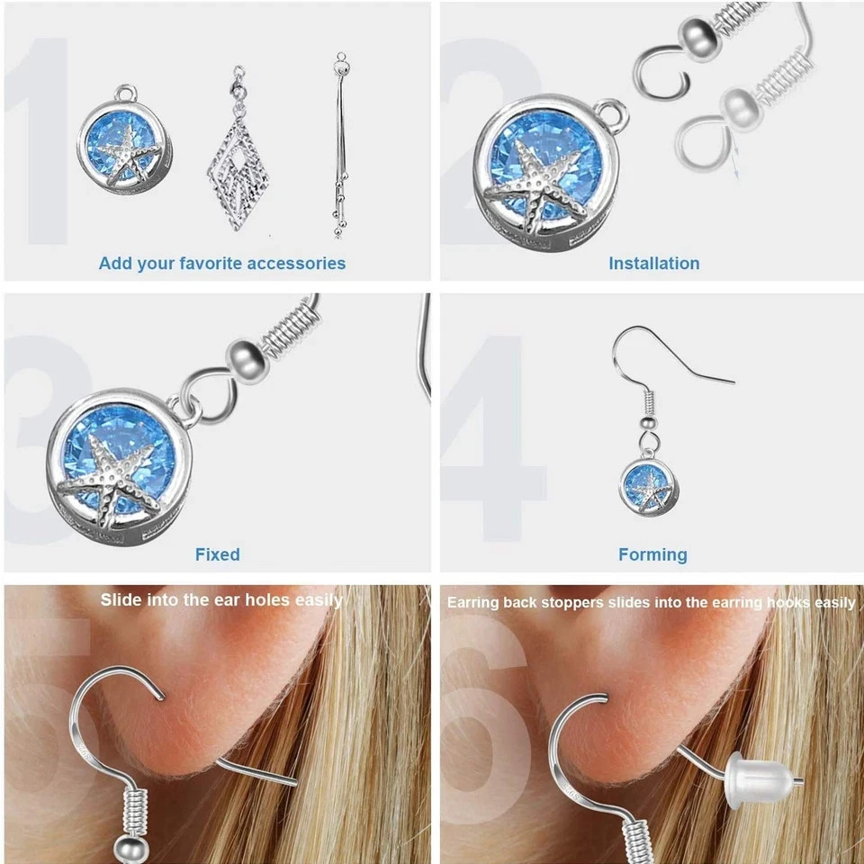 100 PCS / 50 Pairs 925 Sterling Silver Earring Hooks, Hook Ear Wires with 100