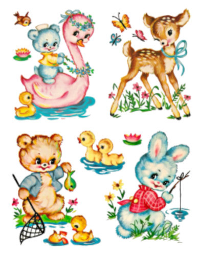Vintage Image Retro Nursery Baby Animals Transfers Decals AN583 LARGE or SMALL