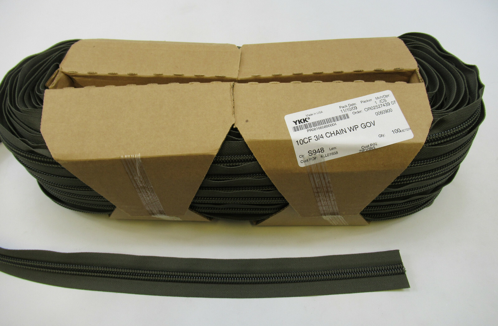 YKK ZIPLON® Zipper 10CF 3/4″ Chain Coil Zipper Tape Military RG S948 – Per Yard