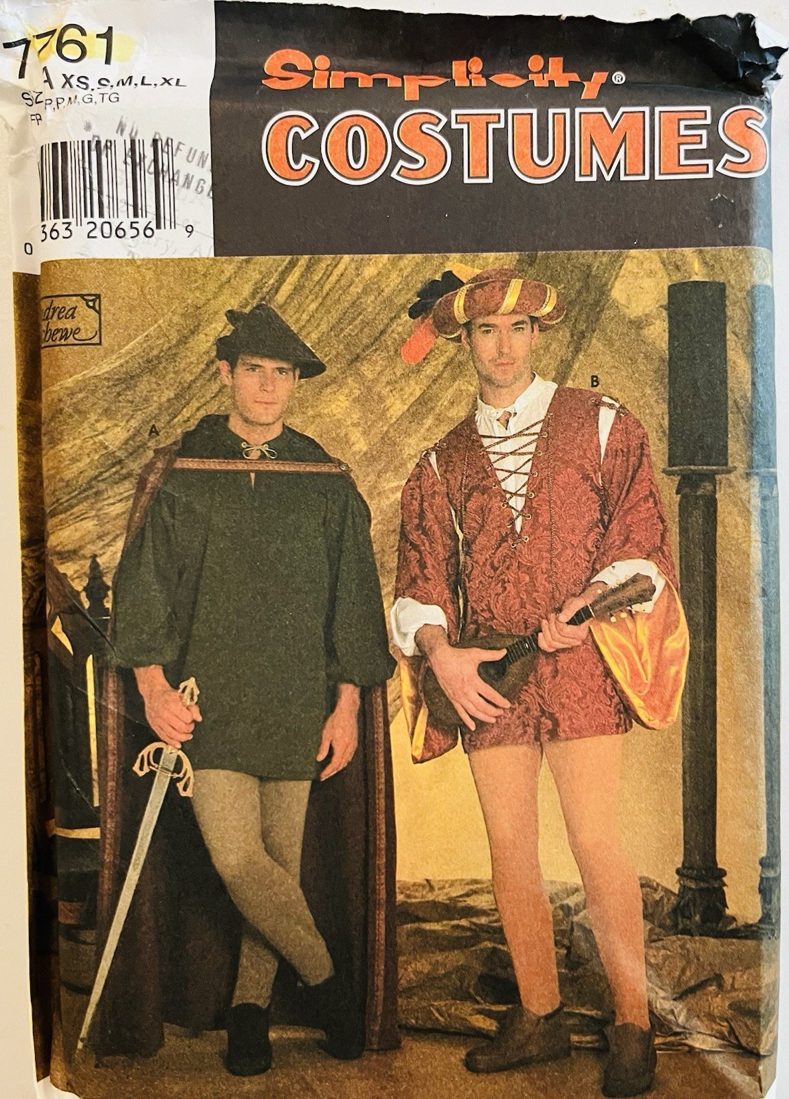 Simplicity 7761 Men’s Renaissance Costume Patterns Size XS,S,M,L,XL 1997