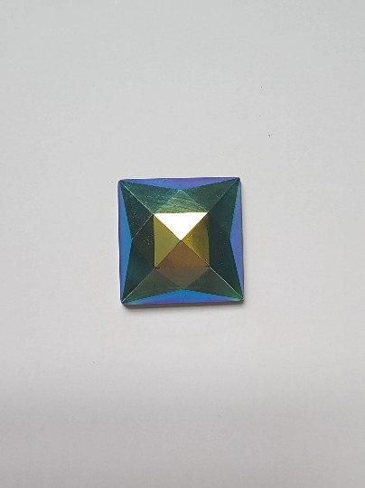 Square Faceted Jewels- German Made- Trans Emerald Green Iridescent Multiple Size