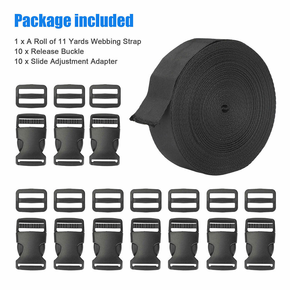 1 Inch 11 Yards Nylon Webbing Strap With 10PC Plastic Buckle + 10PC Side Release