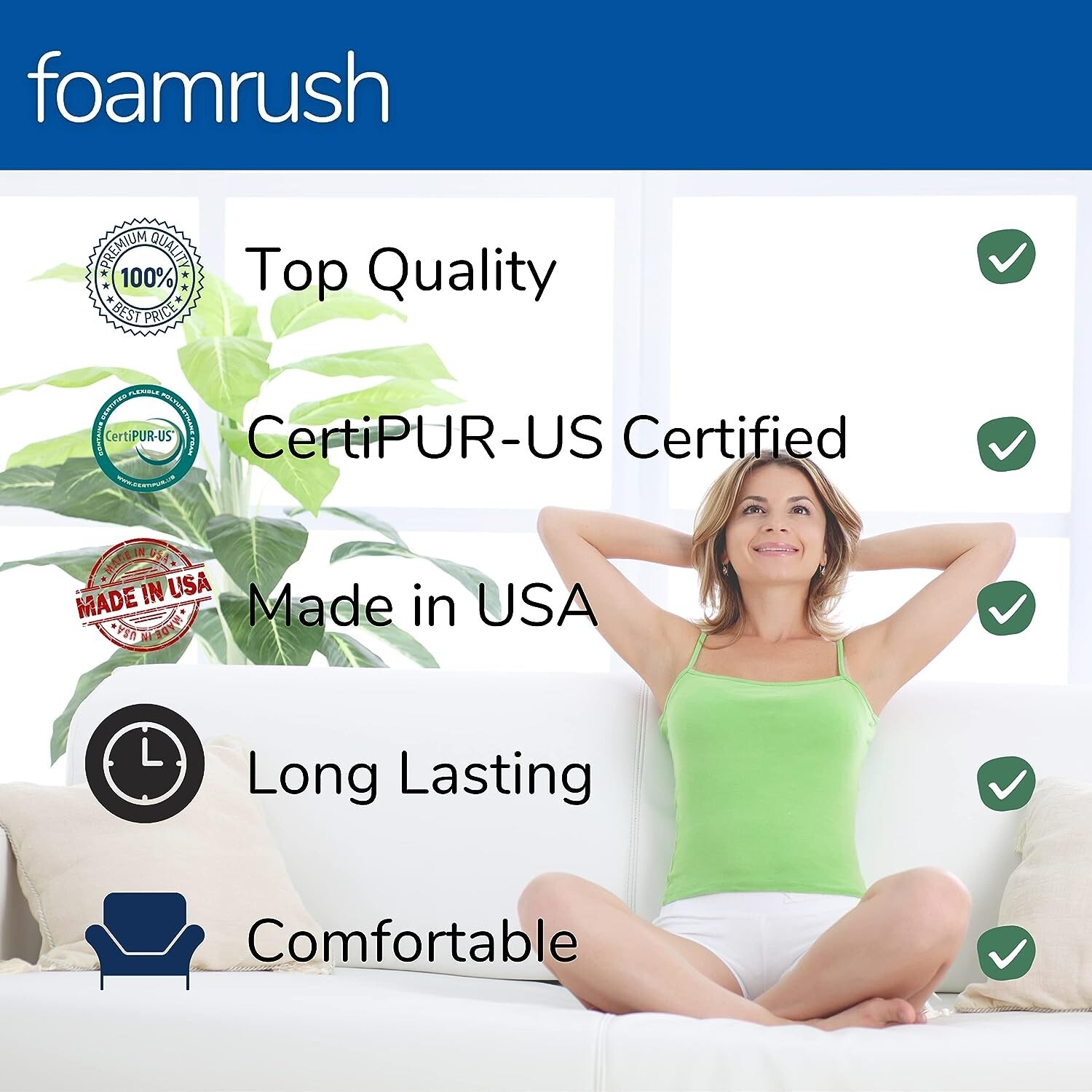 FoamRush 21″ x 22″ Cool Gel Memory Foam Upholstery Seat Cushion Replacement USA