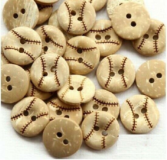 Pkg of 20 BASEBALL 2-hole Coconut Shell Button 5/8″ (15mm) Scrapbook Craft (246)