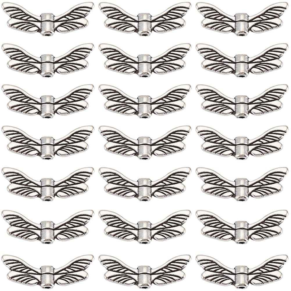 SUNNYCLUE 1 Box 120Pcs Dragonfly Wing Beads Bulk Silver Bead