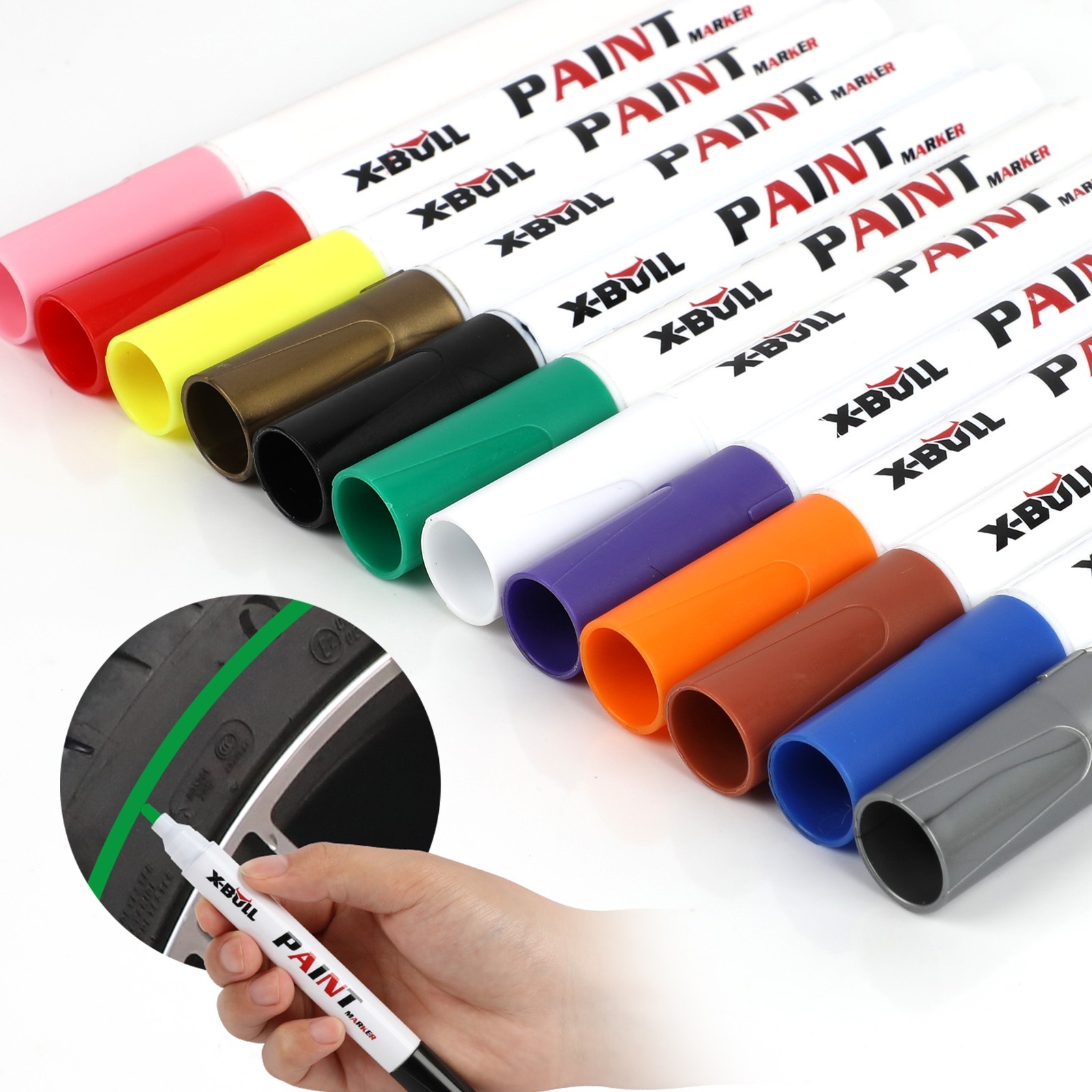 X-BULL 12Pcs Waterproof Permanent Paint Marker Pen Car Tyre Tread Rubber Metal