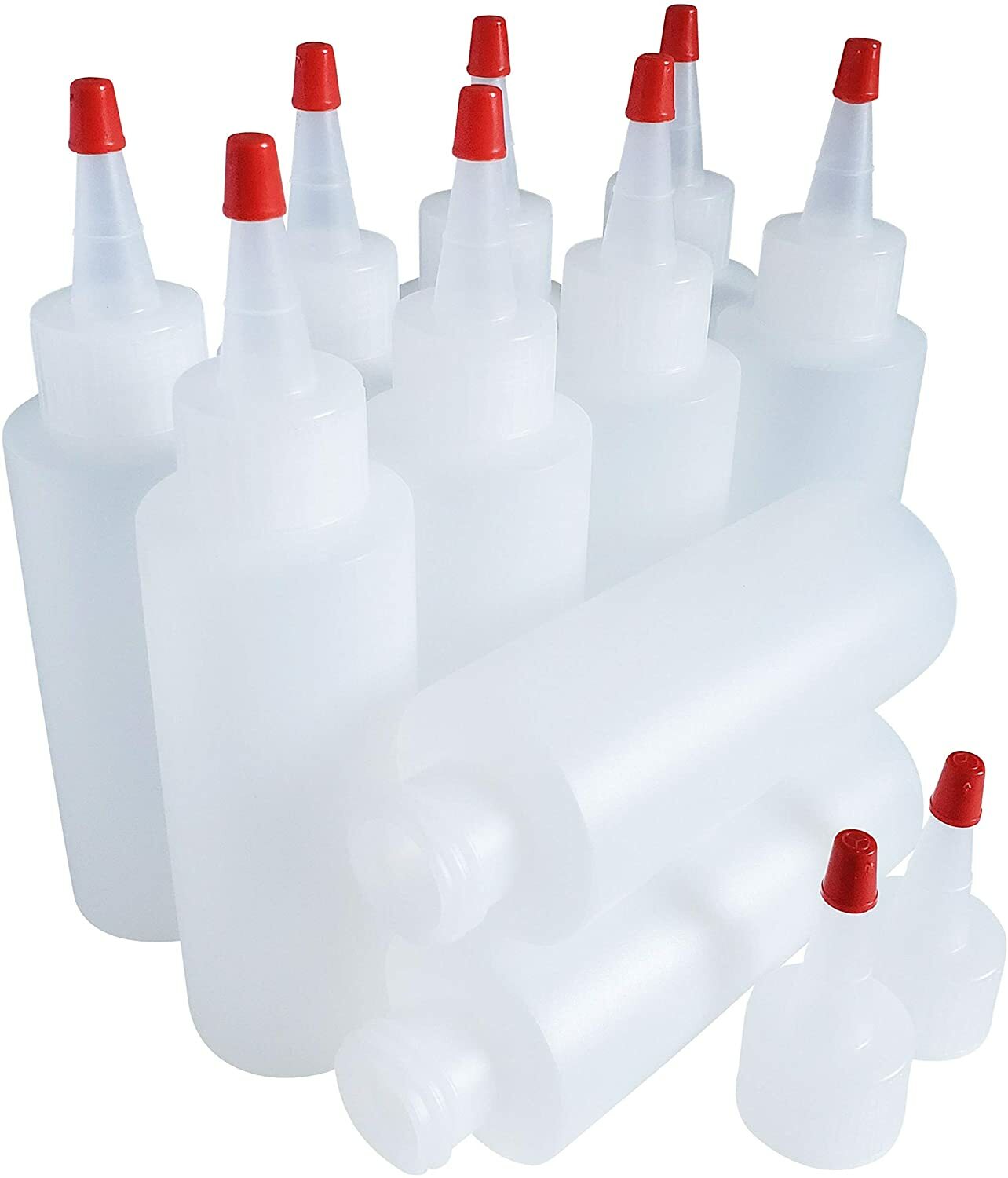 4oz HDPE Durable Plastic Squeeze Bottles with Yorker Red Cap Natural, 12 pack