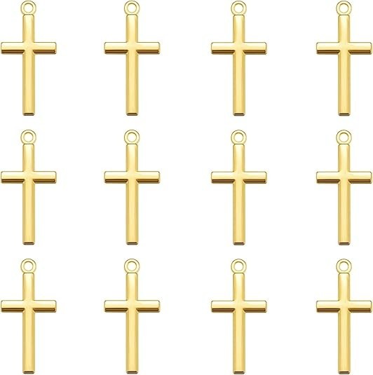 100 Pieces Metal Smooth Surface Pocket Small Cross Charms Bulk Crucifix Gold