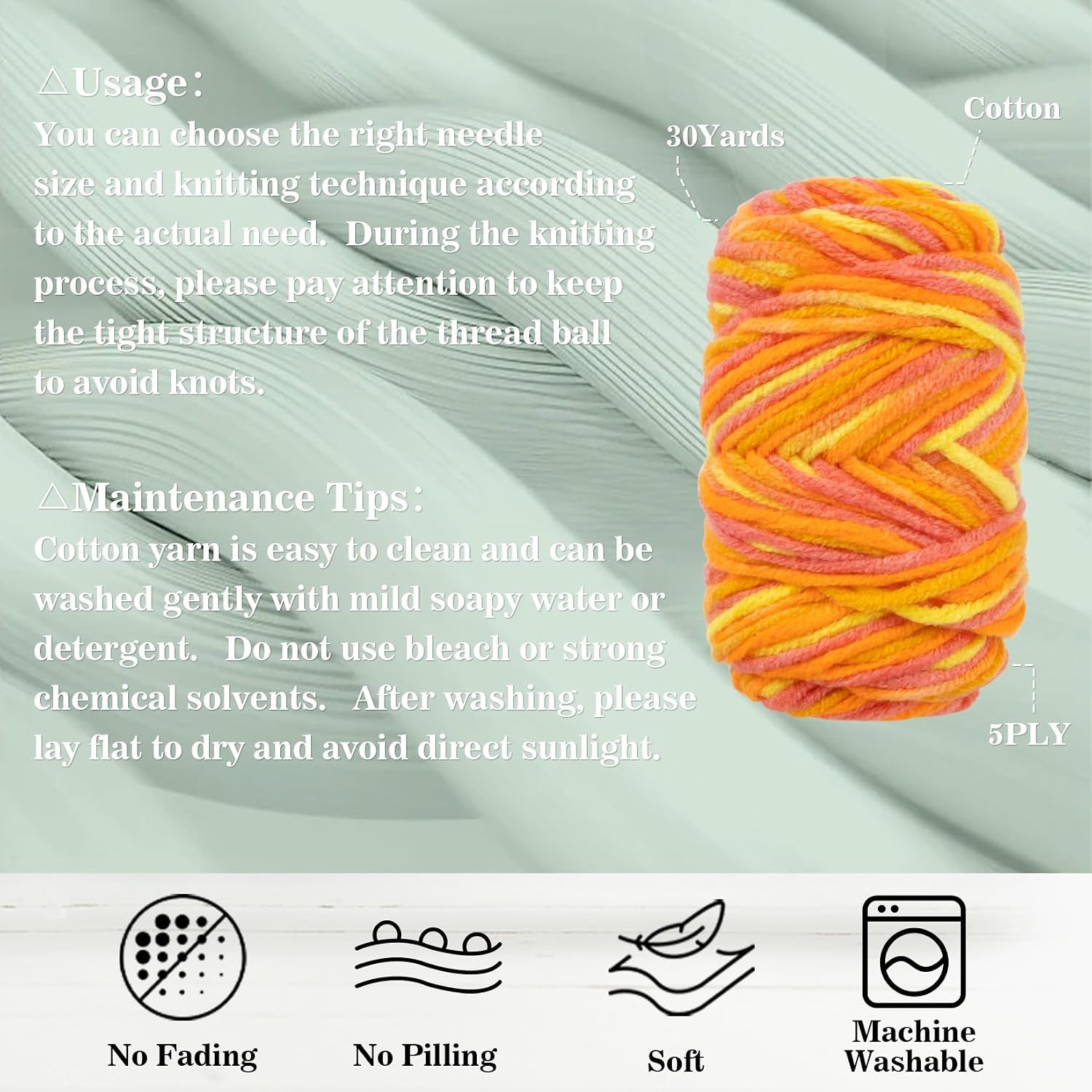 Ombre Yarn – 10 Pack X 15G Yarn Cotton Multi Colored with Vibrant Colors Soft