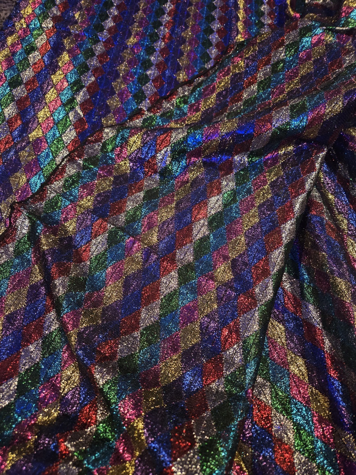 Multi-colored Harlequin Fabric Featuring Iridescent Diamonds 34 x 56 Inches