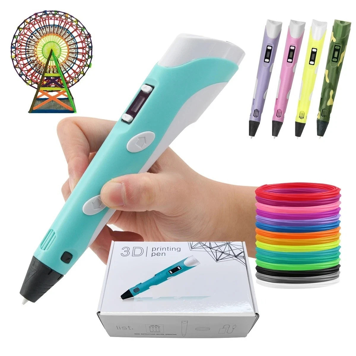 3D Printing Pen 3D Drawing Pen with LED display 12 color Filament Kids gift