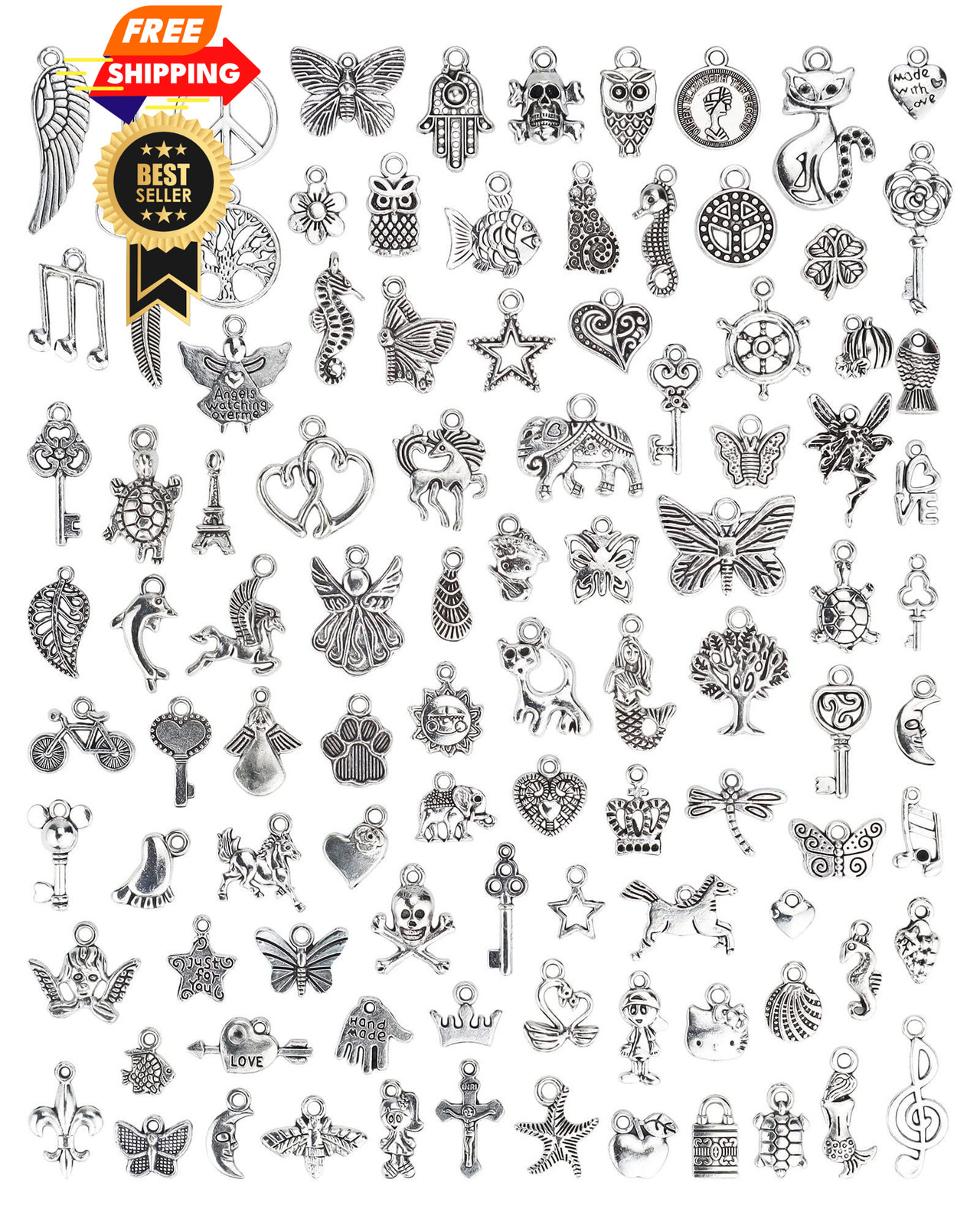 JIALEEY Wholesale Bulk Lots Jewelry 0.28-0.98 inch (0.7-2.5 cm), Silver