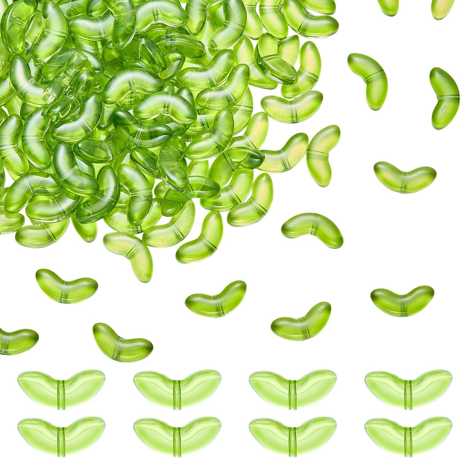 100Pcs Green Glass Leaf Beads for Jewelry Making Lampwork Green Glass