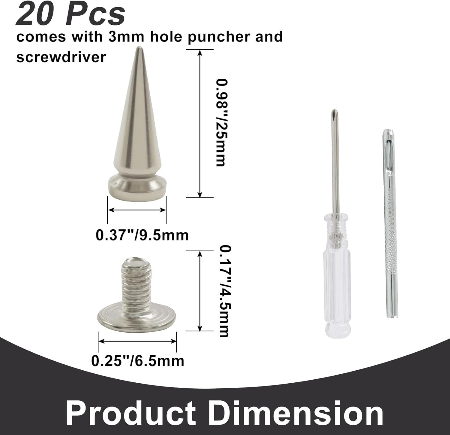 20 Sets 25mm Cone Spikes & Screwback Studs – Metal Punk Rivets for Leather Ja…