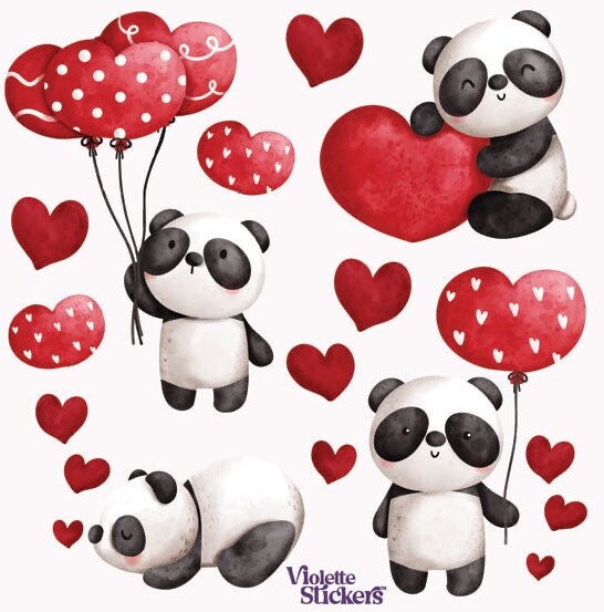 Violette Stickers Panda Love Heart Craft Planner Supply Scrapbook animal