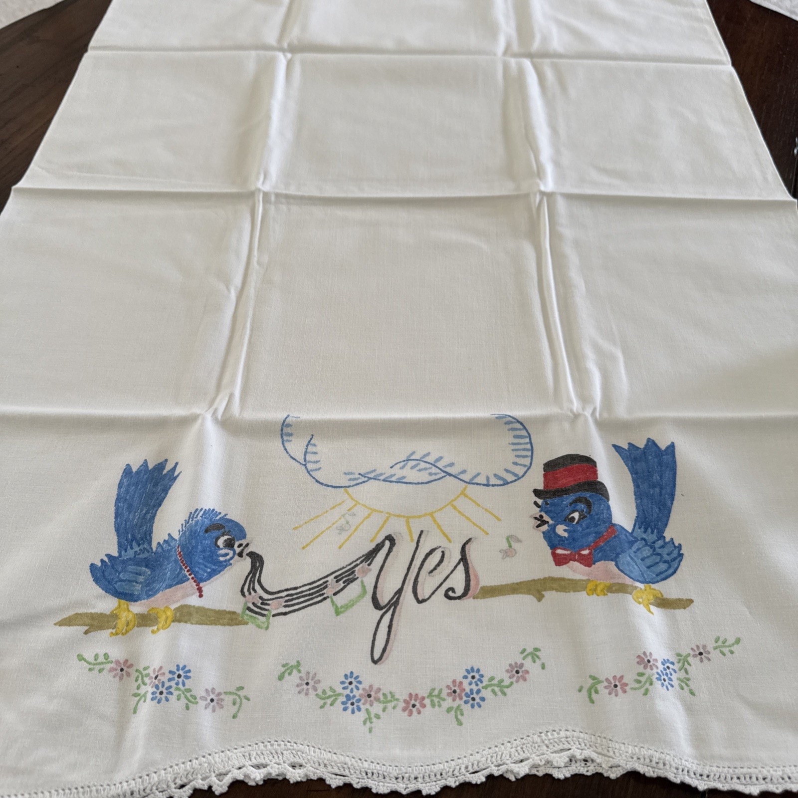 Stamped Pillowcase Pair For Embroidery Bluebird YES NO 21×28 Queen Cotton