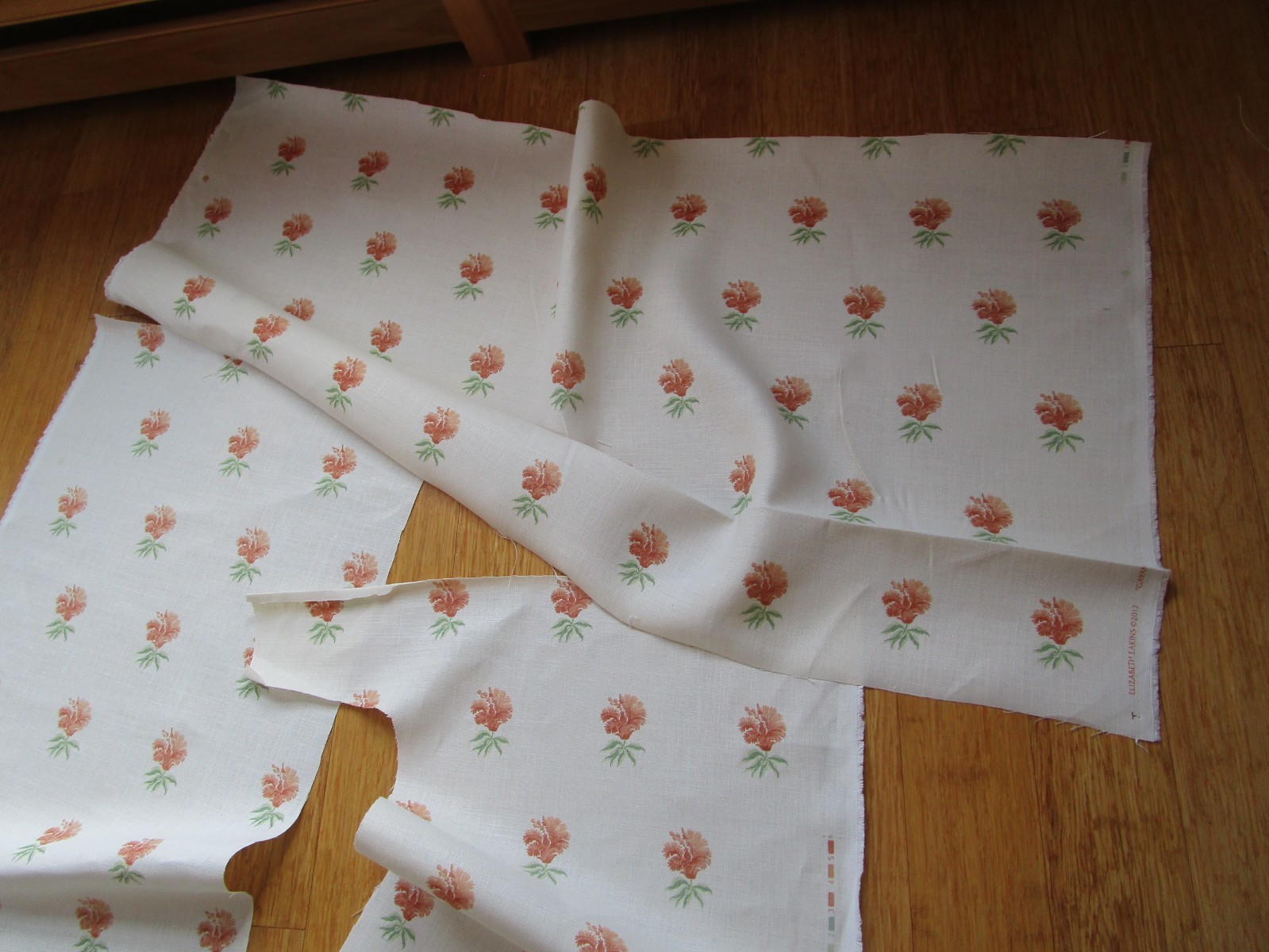 GAYAN Linen Floral Elizabeth Eakins Peach Orange many Large remnant pieces