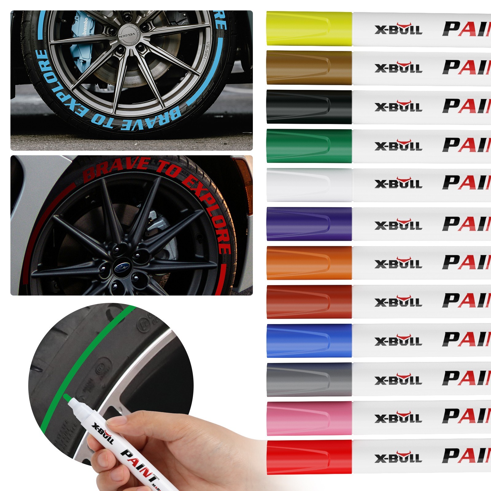 X-BULL 12Pcs Waterproof Permanent Paint Marker Pen Car Tyre Tread Rubber Metal
