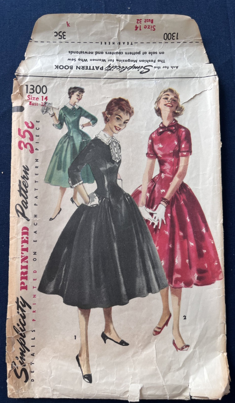 1955 Simplicity 1300 Vintage Junior Misses’ One-Piece Dress