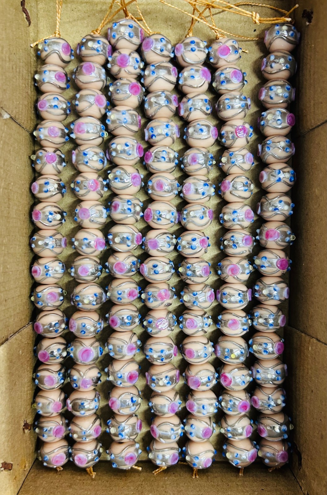100 Pcs 12mm Wedding Cake Beads with silver swirls, Duty Paid Delivery