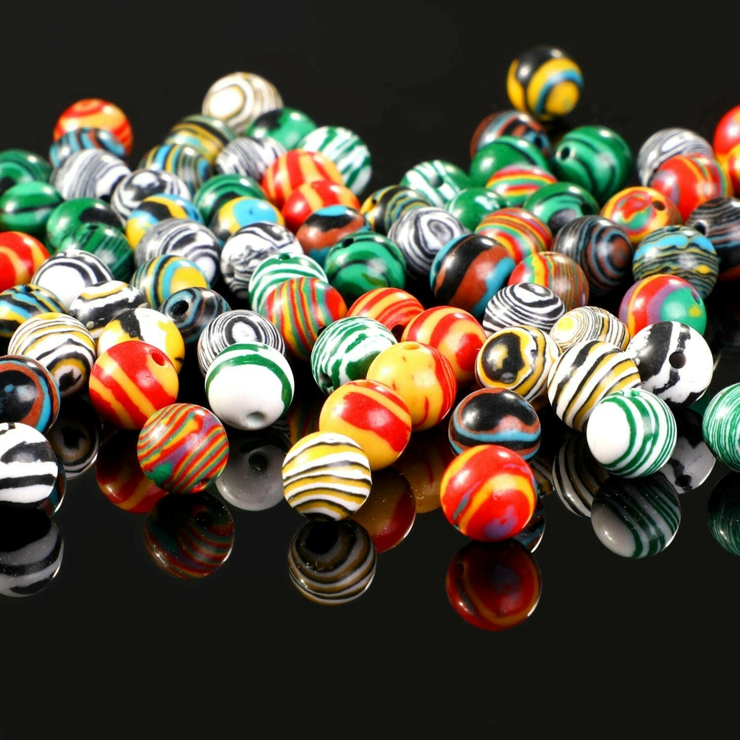 50 Marble Glass Beads 8mm Assorted Lot Mixed Striped Bulk Jewelry Supplies Lot