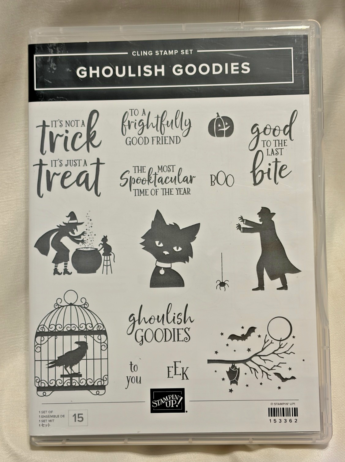 NEW – Stampin Up GHOULISH GOODIES 15pc Black Cat Witch & Cauldron Vampire Crow
