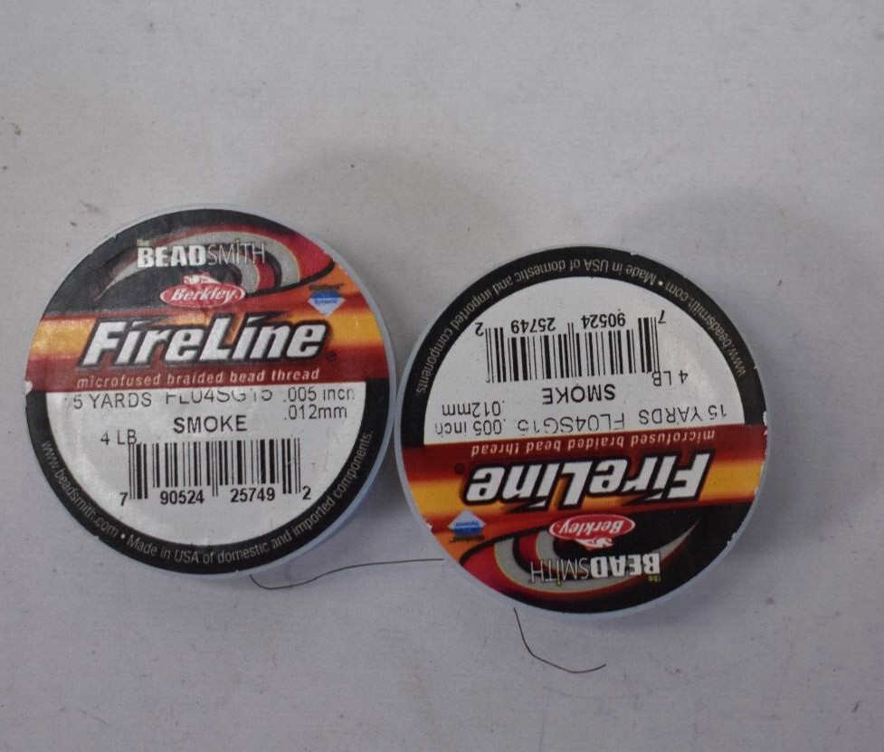 Lot of 2 The BeadSmith Berkley FireLine Braided Beading Threads 15yds Smoke Gray
