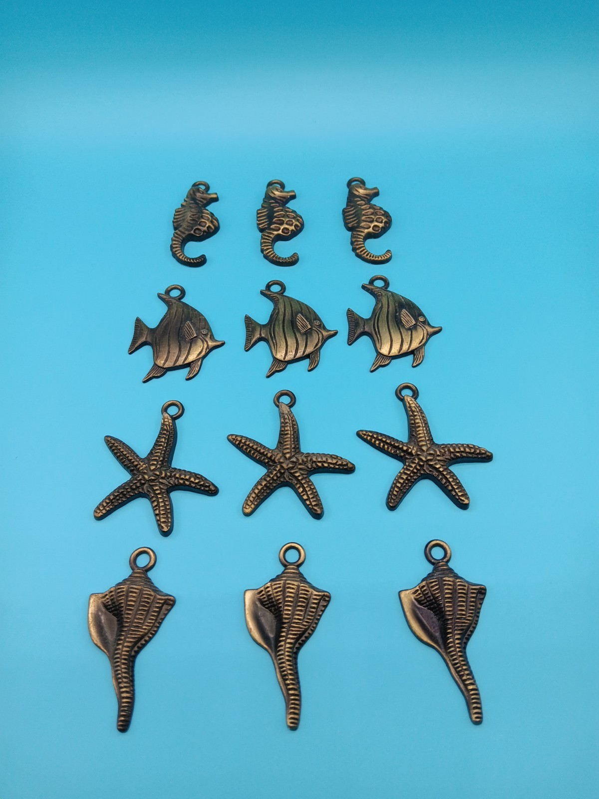 Metal Seahorse Fish Starfish Shell Pendants/ Charms Lot Of 12 Pre Owned Read