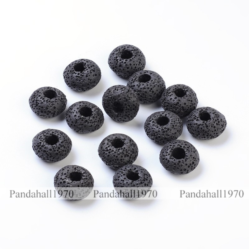 200x Large Hole No Metal Core Rondelle Black Lava Gemstone European Beads 15x9mm